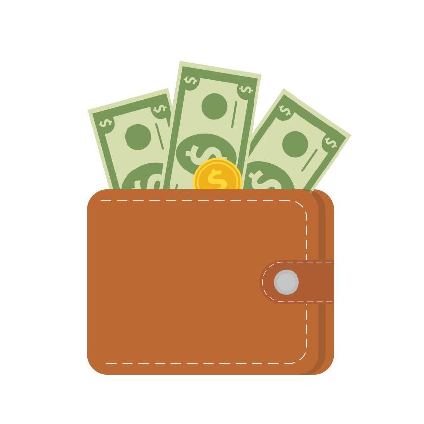 A wallet with dollar bills illustration