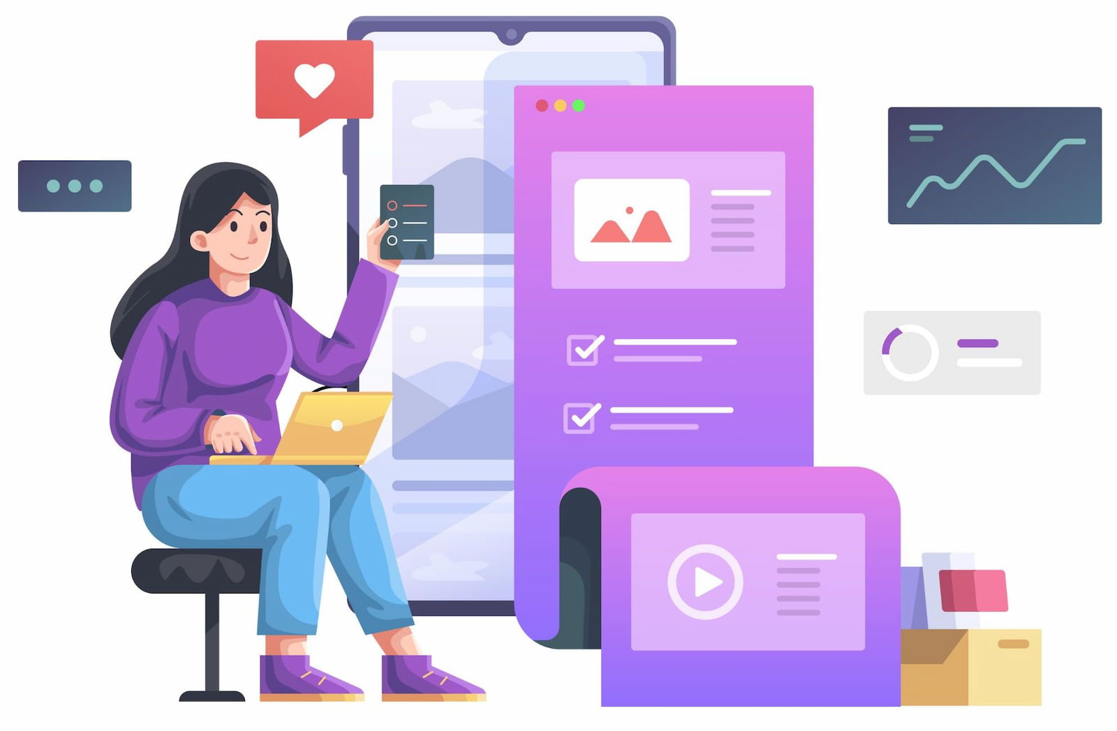 A graphic illustration showing Social media manager tasks