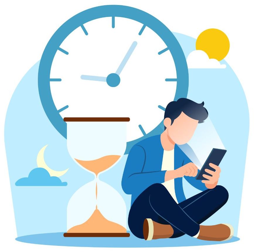 A graphic illustration showing a person with smart phone dealing with issues