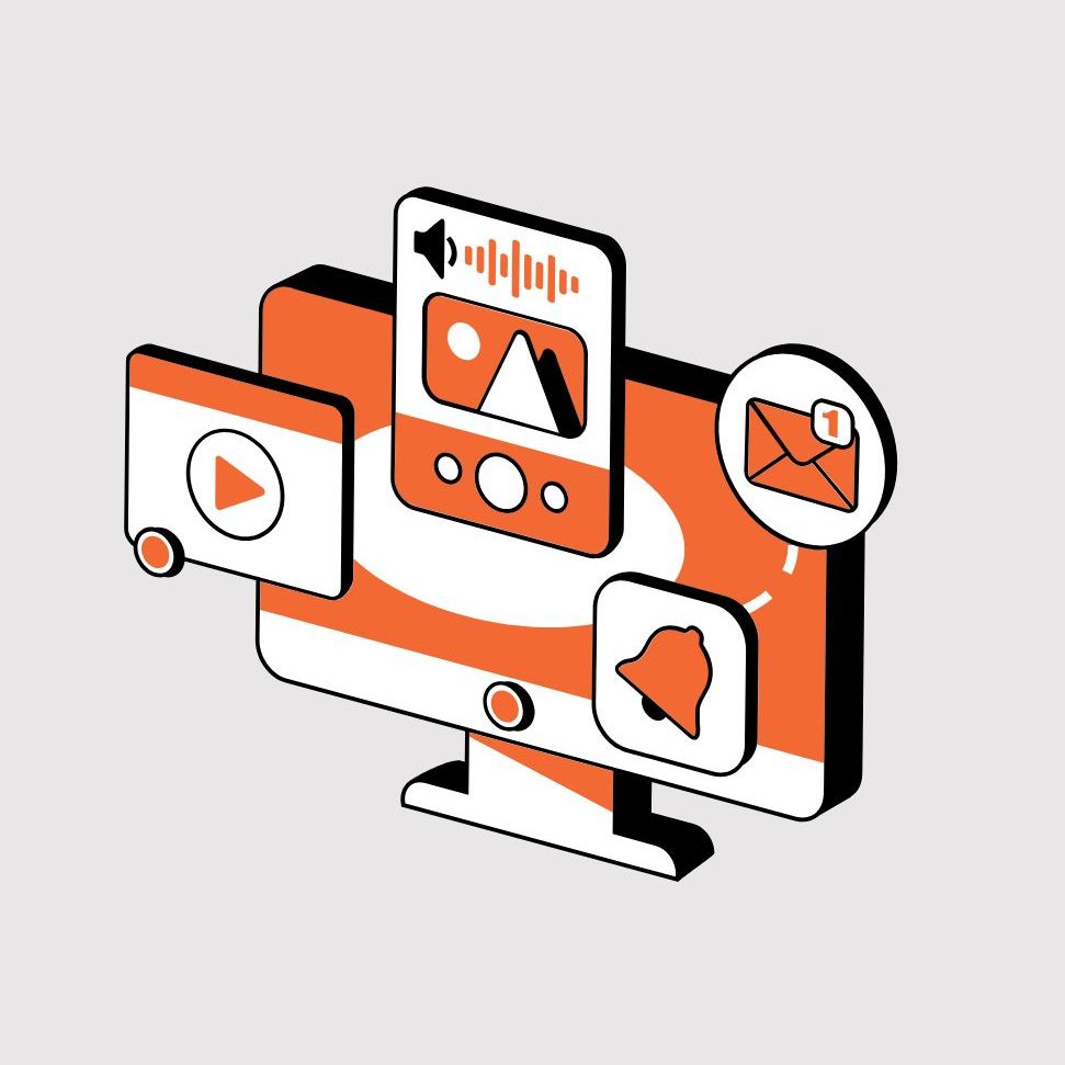 Graphical illustration of monitor and icons