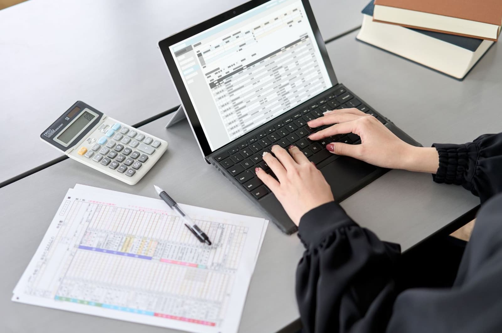 A person using an accounting software on laptop