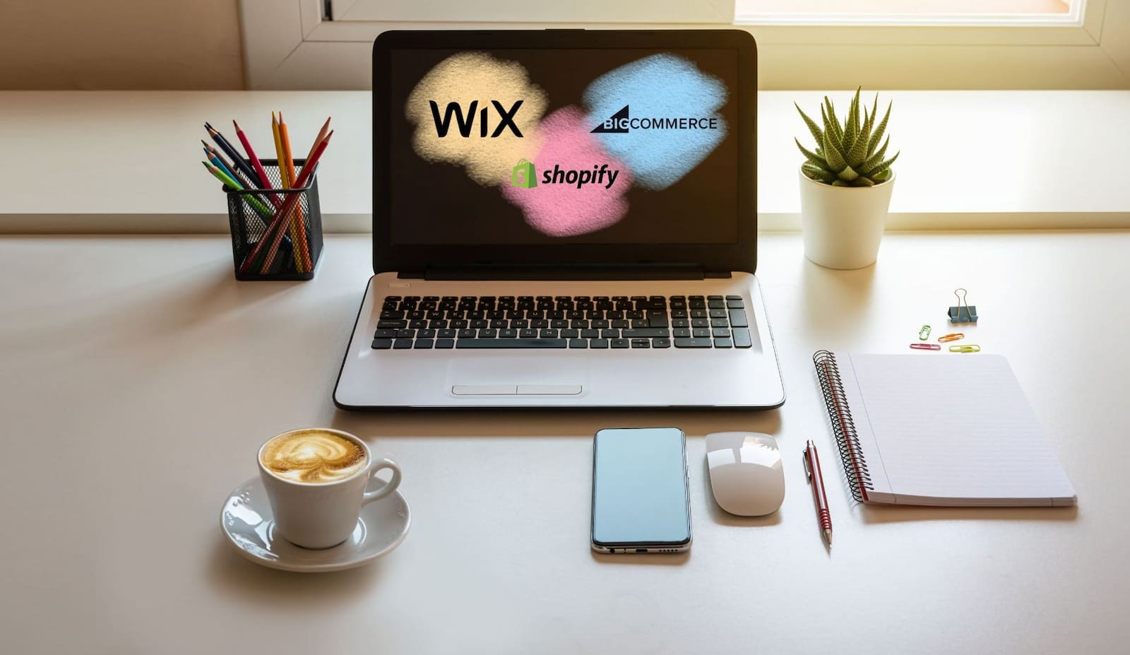 Ecommerce platforms logos on the laptop screen